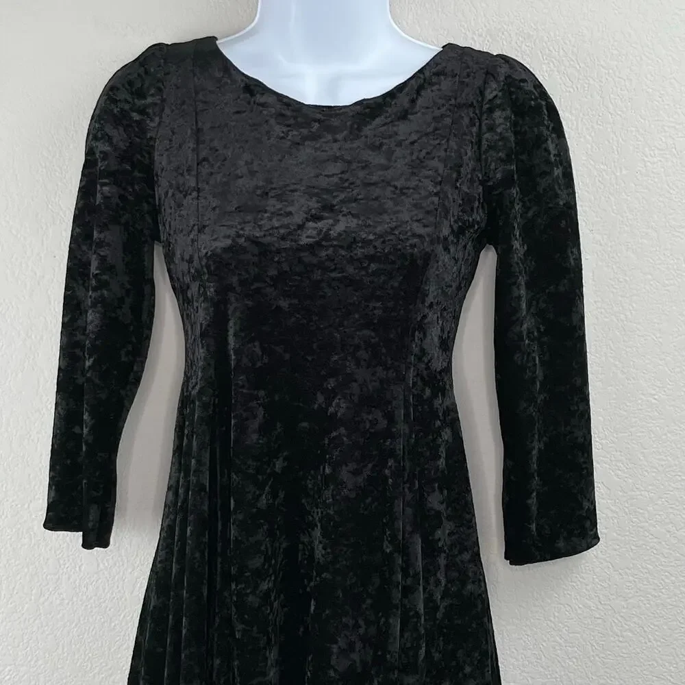 Vintage Black Crushed Velvet Mini Dress Girls 10 Fits Adult XXS 00 Witchy